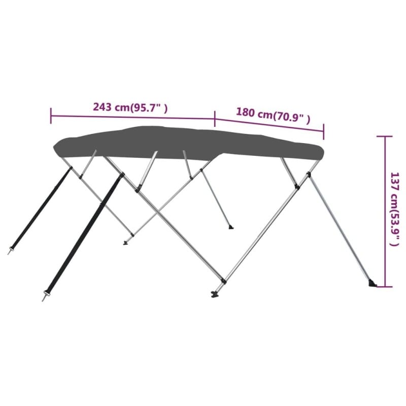 Parasolar barcă Bimini Top 240x170x170cm ANTRACIT